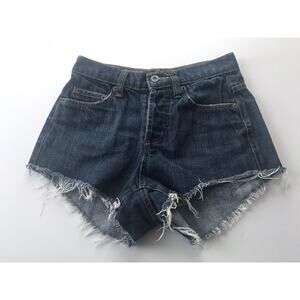 CARMAR Frayed Denim Shorts •25• Jean Blue Shortie High Rise Cut Off Medium Wash